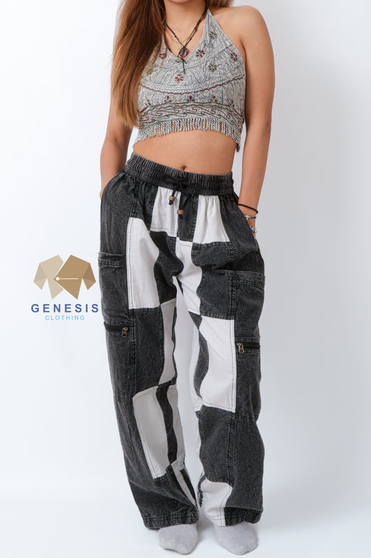 Black & White Chessboard Patchwork Trousers